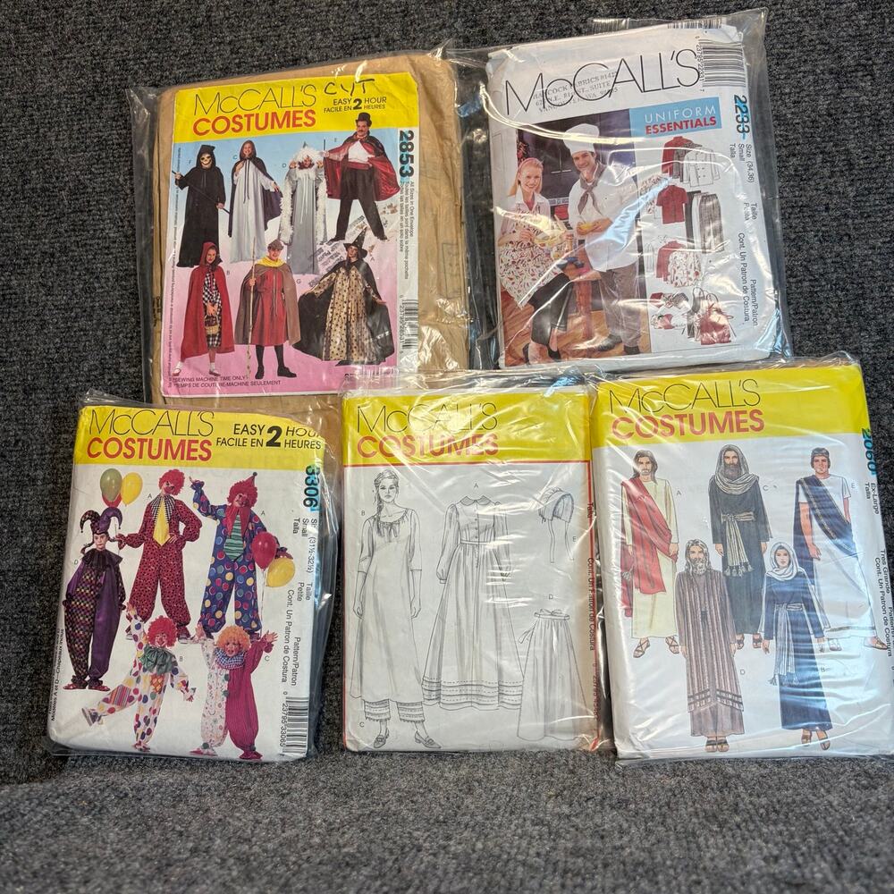 Lot 5 Vintage McCalls Adult Costume Sewing Patterns Clown Biblical Renaissance